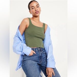 NWT Old Navy Ultra-Crop Rib-Knit Top in Olive Green Size X-Large